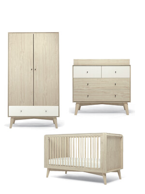 Coxley - Natural White 3 Piece Cotbed Set with Dresser Changer & Wardrobe
